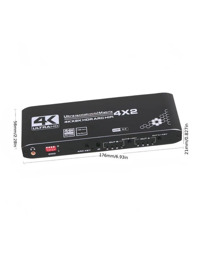 J2 4K 60Hz HDTV Matrix Switch 4x2 مع ARC الصوتي البصري مقياس ستيريو جهاز التحكم عن بعد بالأشعة تحت الحمراء - Image 3